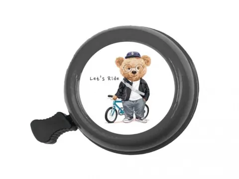 BB Klostermann beBell Fahrradklingel "Let's Ride", Ø55mm, schwarz, Teddy-Bär-Motiv,…