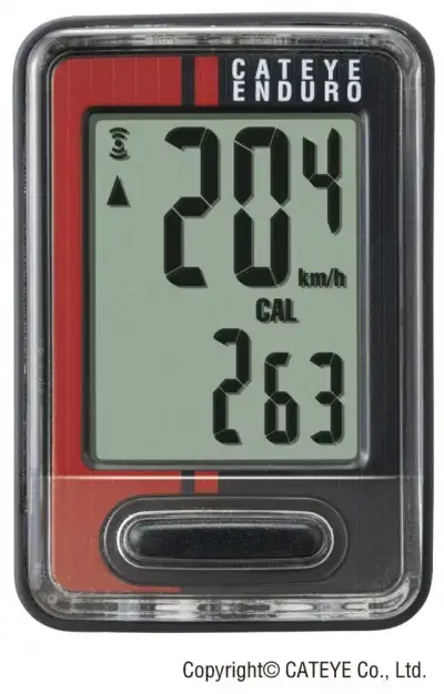 CATEYE Fahrradcomputer Enduro Schwarz/Rot - robuster Bike-Computer mit Kalorien- & CO2-Anzeige