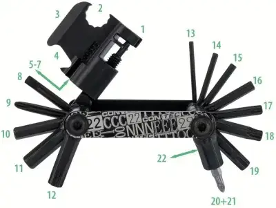 CONTEC Pocket Gadget F22 Stealth Fahrrad-Multitool, 22 Funktionen, Kettennieter, Torx,…