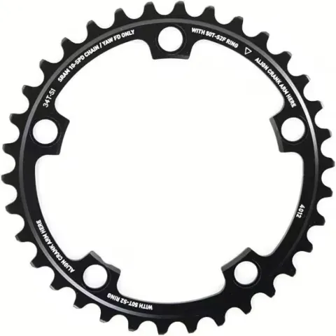 SRAM Red Kettenblatt 34 Zähne 10-fach matt-schwarz - Rennrad Kettenblatt für präzise Schaltung