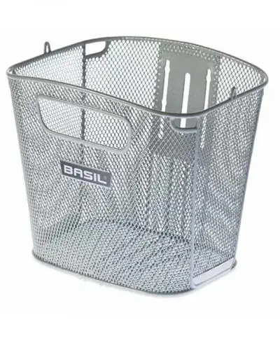 Retoure: Basil Fahrradkorb Bold Front FM - Vorderradkorb, silber, Stahl, engmaschig, 28x34x27 cm,…