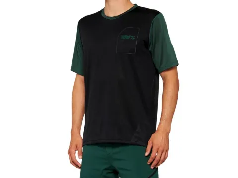 100% Ridecamp Short Sleeve Jersey S Black/Forest Green - atmungsaktives Trail-Trikot