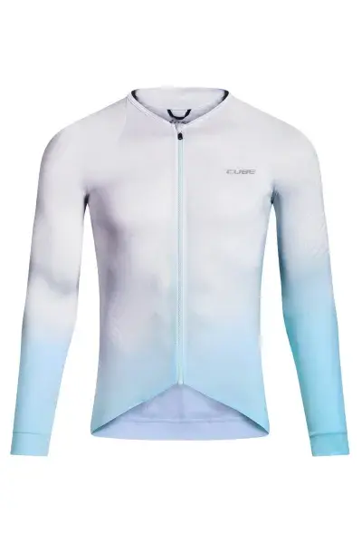 Cube Road / XC UV-Schutz Fahrrad Trikot lang weiß/blau 2027 - Größe: S (44/46)