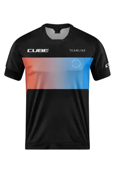 Cube Teamline Rundhals Fahrrad Trikot kurz schwarz/blau/rot 2026 - Größe: S (44/46)