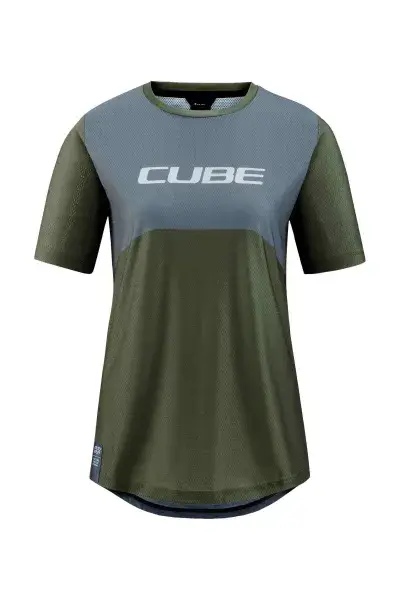 Cube Vertex TM Damen Fahrrad Trikot kurz olive grün / grau 2027 - Größe: XS (34)