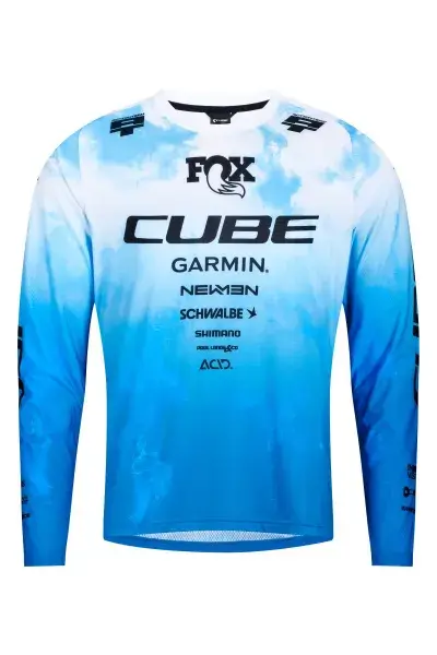 Cube X Actionteam Fahrrad Trikot lang blau/weiß 2026 - Größe: XL (54/56)