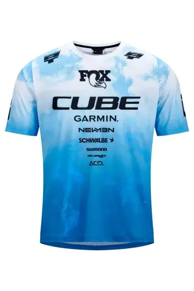 Cube X Actionteam Fahrrad Trikot kurz blau/weiß 2026 - Größe: S (44/46)
