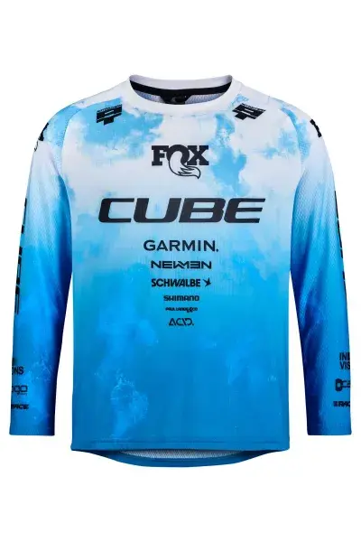 Cube Rookie X Actionteam Kinder Fahrrad Trikot lang topas blau/weiß 2026 - Größe: XL (146/152)