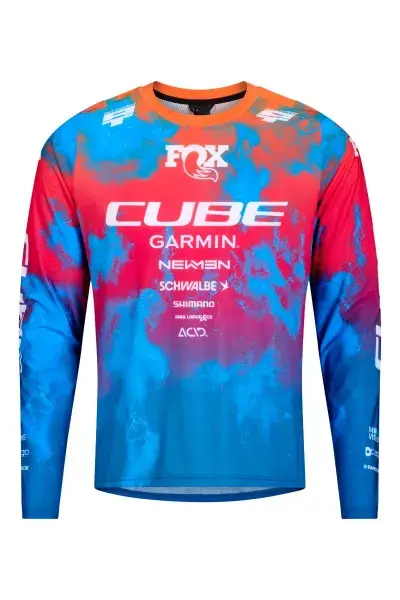 Cube X Actionteam Fahrrad Trikot lang blau/pink 2026 - Größe: M (46/48)
