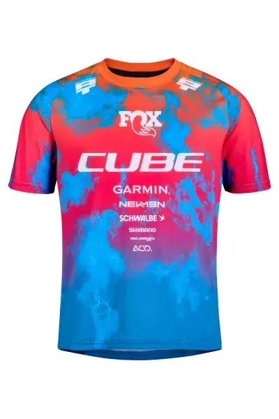 Cube Rookie X Actionteam Kinder Fahrrad Trikot kurz blau/pink 2026 - Größe: M (122/128)