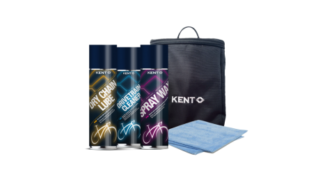 KENT Carepack 1 mit Dry Chain Lube, Microfasertuch, Drivetrain Cleaner, Spray Wax, KENT Tasche