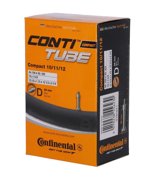 Conti Fahrradschlauch Compact 10/11/12 44-62/194-222 Dunlop-Ventil D26