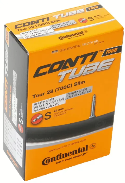 Conti Fahrradschlauch TOUR 28 slim (700C) 28-37/622-642 - 28x1.1 - 1 5/8x1 3/8 Presta-Ventil S42
