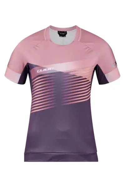 Cube Teamline Rundhals Damen Fahrrad Trikot kurz lila/rosa 2027 - Größe: XS (34)