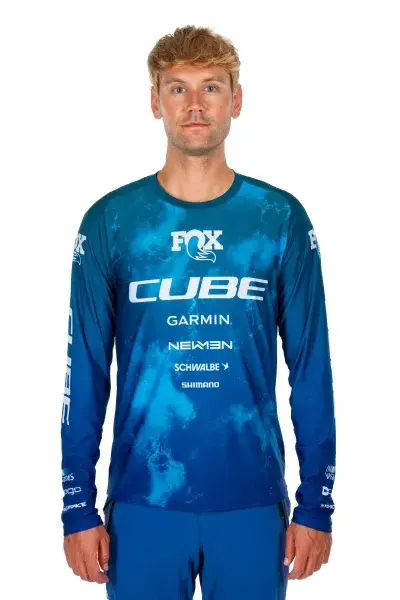Cube X Actionteam Fahrrad Trikot lang blau/grün 2025 - Größe: M (46/48)