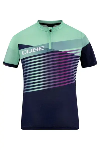 Cube Teamline Rookie Kinder Fahrrad Trikot kurz blau/grün 2027 - Größe: XS (98/104)