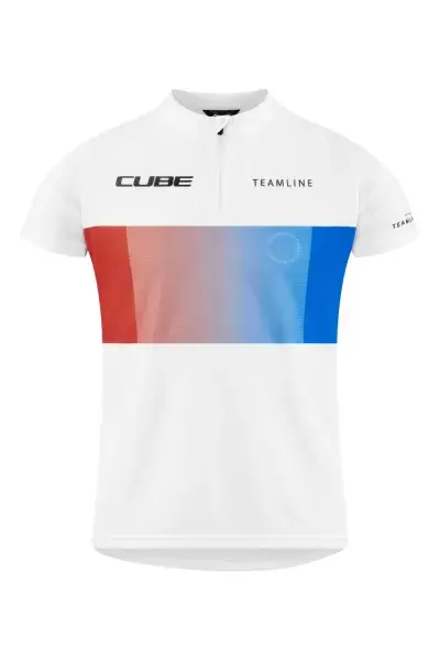Cube Teamline Rookie Kinder Fahrrad Trikot kurz weiß/blau/rot 2026 - Größe: M (122/128)