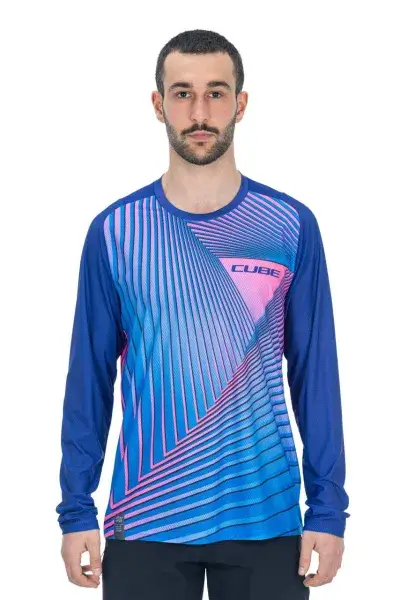 Cube Vertex Fahrrad Trikot lang blau/pink 2027 - Größe: M (46/48)