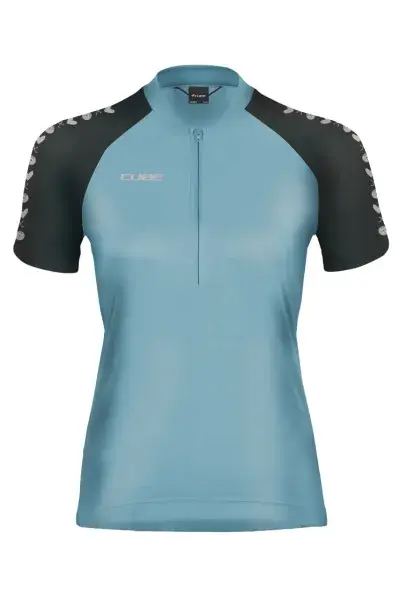 Cube ATX Cmpt Half Zip Damen Fahrrad Trikot kurz blau 2027 - Größe: L (40)