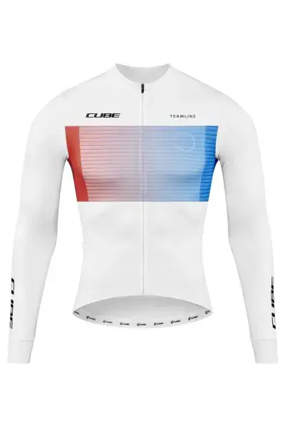 Cube Teamline Fahrrad Trikot lang weiß/blau/rot 2027 - Größe: XS (42/44)