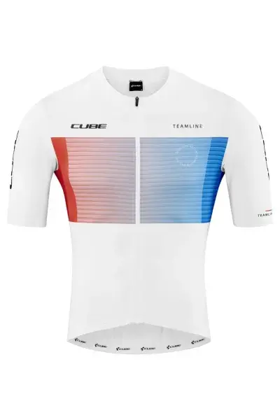 Cube Teamline Fahrrad Trikot kurz weiß/blau/rot 2027 - Größe: XXL (56/58)