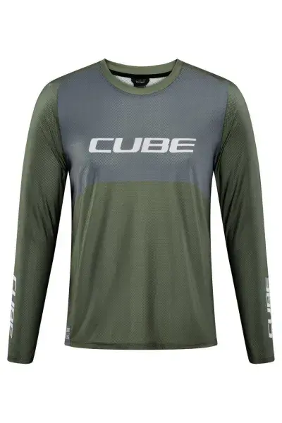 Cube Vertex TM Fahrrad Trikot lang olive grün/grau 2027 - Größe: XS (42/44)