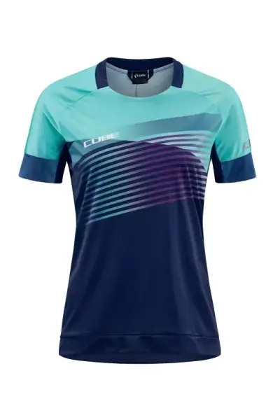 Cube Teamline Rundhals Damen Fahrrad Trikot kurz blau 2027 - Größe: M (38)