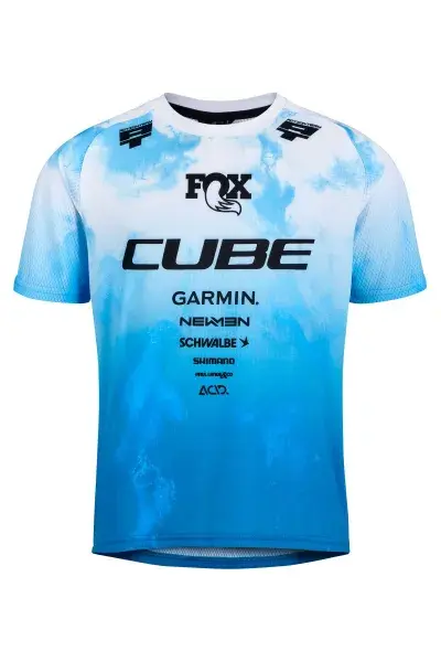 Cube Rookie X Actionteam Kinder Fahrrad Trikot kurz topas blau/weiß 2026 - Größe: XL (146/152)