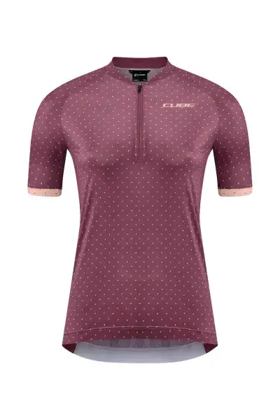 Cube ATX cmpt Half Zip Damen Fahrrad Trikot kurz berry rot 2027 - Größe: L (40)