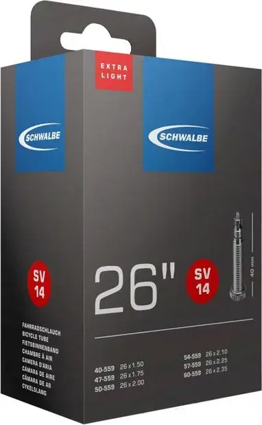 Schwalbe SV14 Extra Light Schlauch 26 Zoll - 40 mm Schwarz Modell 2025