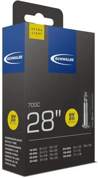 Schwalbe SV20 Extra Light Schlauch 28 Zoll - 50 mm Schwarz Modell 2025