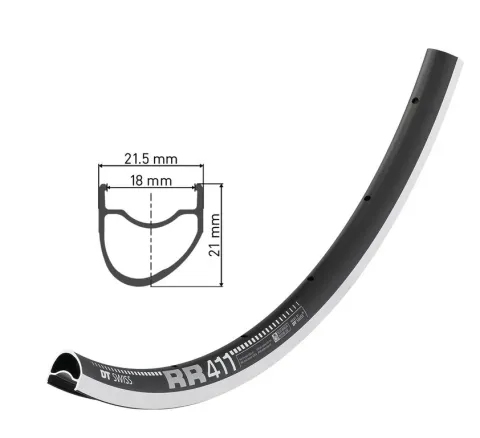 DT Swiss Felge RR 411 asym. 28", schwarz, 32 Loch, 622-18