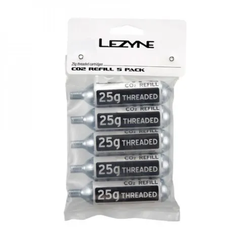 LEZYNE CO2 Kartusche 5 Stück silber mit weißen Aufklebern 25g