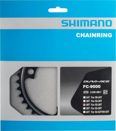 SHIMANO Kettenblatt DURA-ACE FC-9000 38T Schwarz - präziser Antrieb für Rennräder