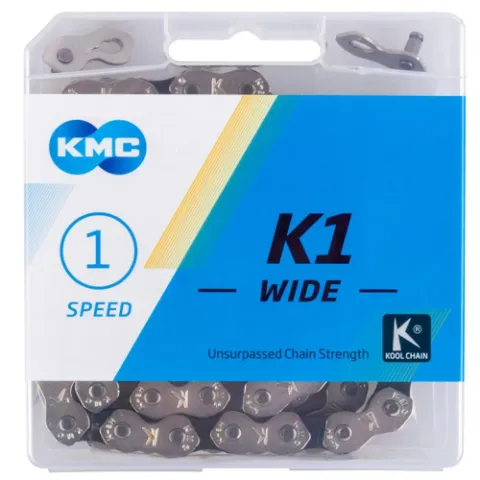 KMC K1 Wide 1s Kette 1-fach 1/2 x 1/8 110 Glieder silber-schwarz - robuste Singlespeed-Kette