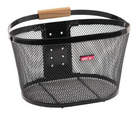 Unix Vorderradkorb Bernardo, schwarz, 38x27x22 cm, Metall mit Holzgriff, 15 Liter Volumen, 10 kg…