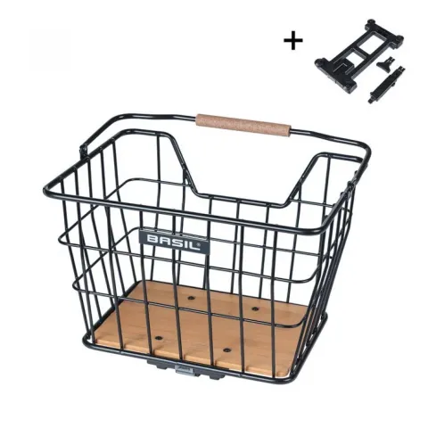 Basil Nordland MIK - Fahrradkorb 23 Liter Schwarz / Natur - Stahl / Bambus - MIK 2.0 System