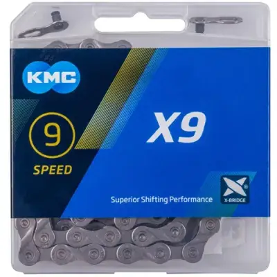 KMC X9 Kette grau, 9-fach, 114 Glieder, 1/2" x 11/128", 6,6 mm, mit MissingLink, für…