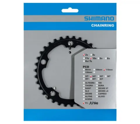 SHIMANO Kettenblatt FC-RS400 34 Zähne - präziser Antrieb für Rennrad und Fitnessbike