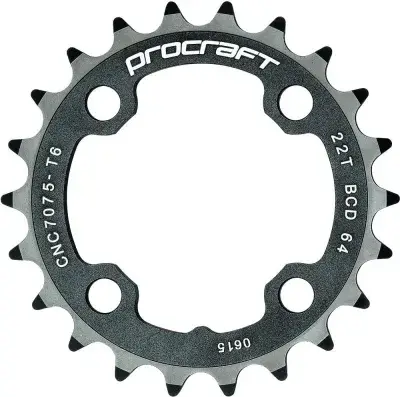 Procraft Kettenblatt MTB 64 9-fach 22 Z Schwarz - Eloxiert & CNC-gefräst