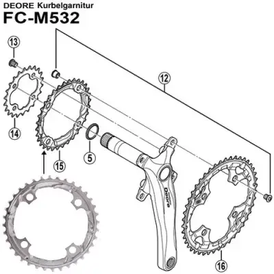 SHIMANO Kettenblatt DEORE FC-M531/532/533/542 36 Zähne - präziser Antrieb für MTB-Schaltungen