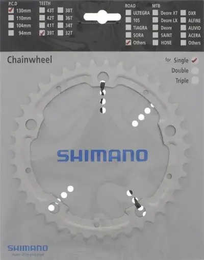 SHIMANO Kettenblatt ALFINE FC-S500 39 Zähne Silber - effiziente Übersetzung für Nabenschaltungen
