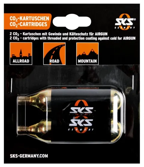 SKS CO2-Ersatzkartuschen 16g mit Gewinde - CO2 Kartusche - 2er Set Kälteschutz kompatibel mit…