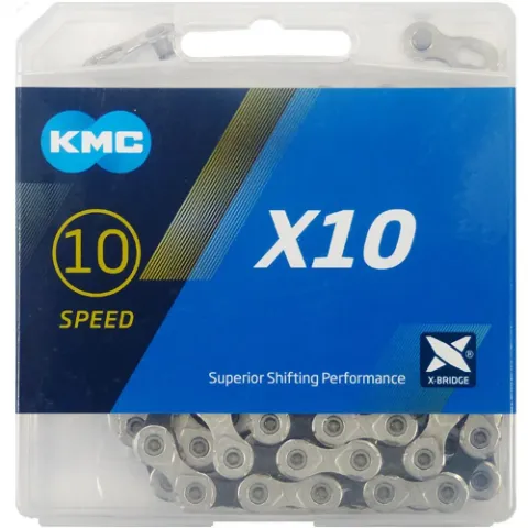 KMC X10 Fahrradkette 10-fach, 114 Glieder, 5,88 mm, silber/schwarz, 1/2" x 11/128", kompatibel mit…