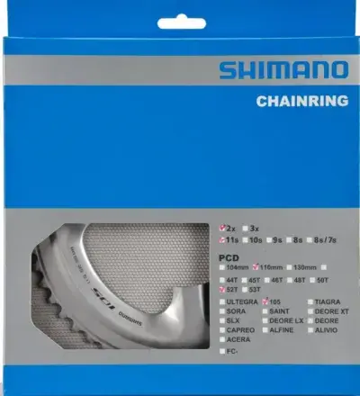 SHIMANO Kettenblatt 105 FC-5800 52 Zähne Silber - Präzise Schaltperformance für Rennräder