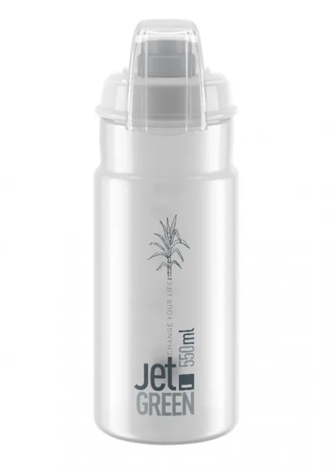 ELITE Trinkflasche mit Schutzkappe JET GREEN PLUS transparent graues Logo 550ml Biokunststoff