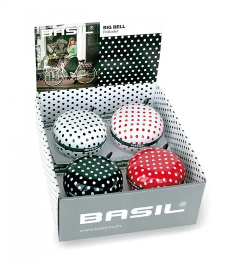 Basil Big Bell Polkadot Fahrradklingel - 4er Set POS Verpackung - Glocke