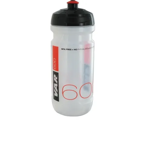 VAR Trinkflasche 600 ml transparent-rot - BPA-freie Sportflasche für Radfahrer