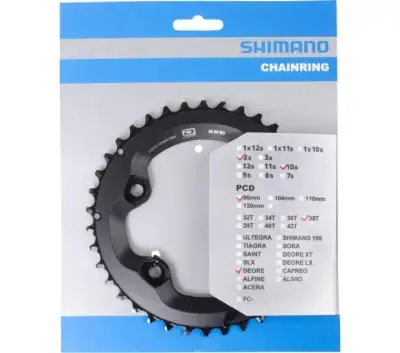 SHIMANO Kettenblatt DEORE FC-M6000-2 38 Zähne - präziser Antrieb für 2-fach Kurbeln