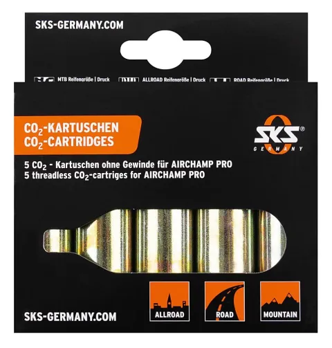 SKS Ersatzkartuschen Airchamp Pro - 5 CO2-Kartuschen ohne Gewinde für Airchamp Pro CO2-Pumpe,…